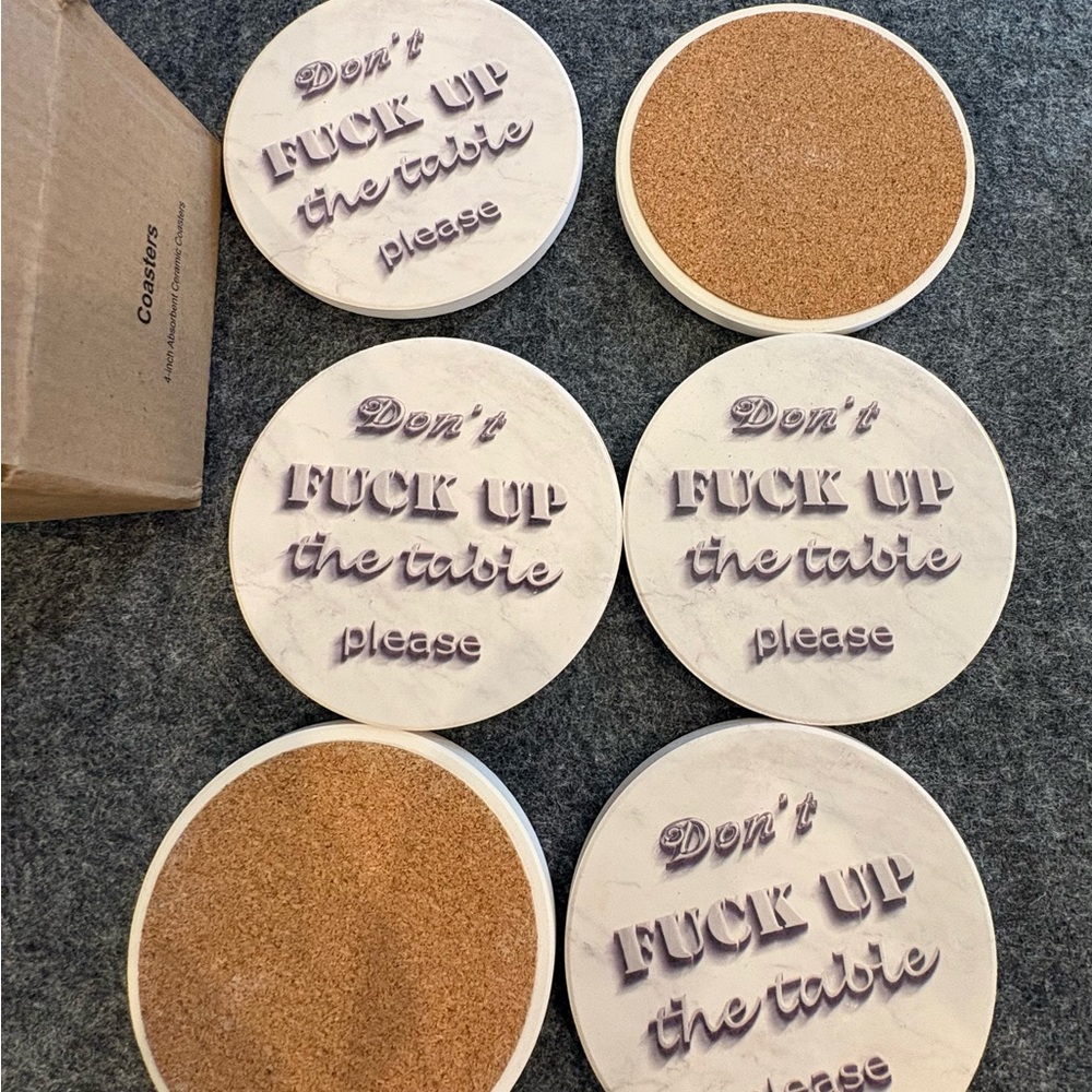 Ceramic CoastersSOLD Set Adult SOLD Humor 6 Piece New Four Inch